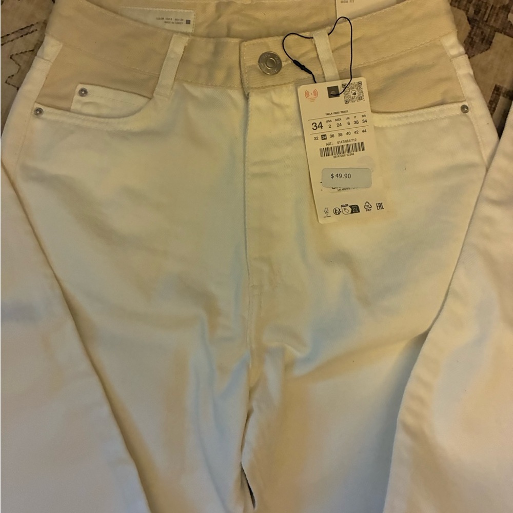 Zara Cream Straight Leg Jeans